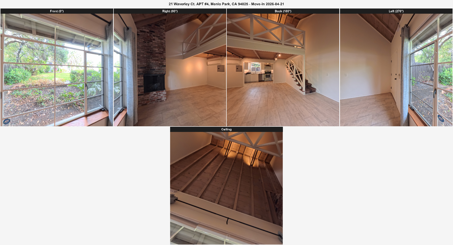 Five-view 360° composite of a Menlo Park living room